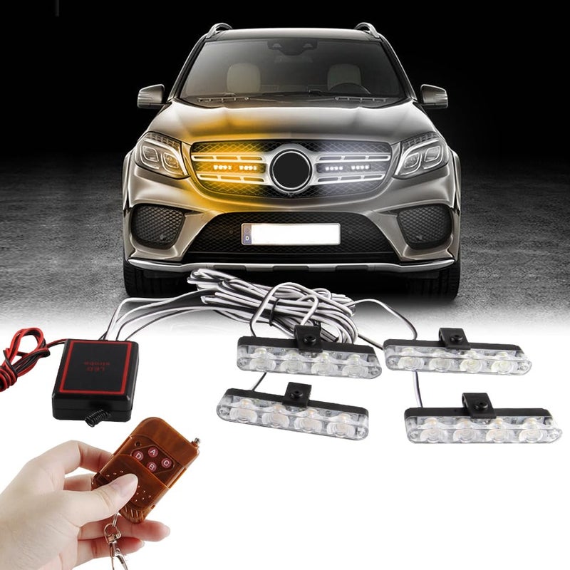 Sidaqi 4 in 1 12V Emergency Strobe Warning Grille Lights Caution Flash Lights For Car Truck Ambulance Police - Remote Control Wireless Amber & White